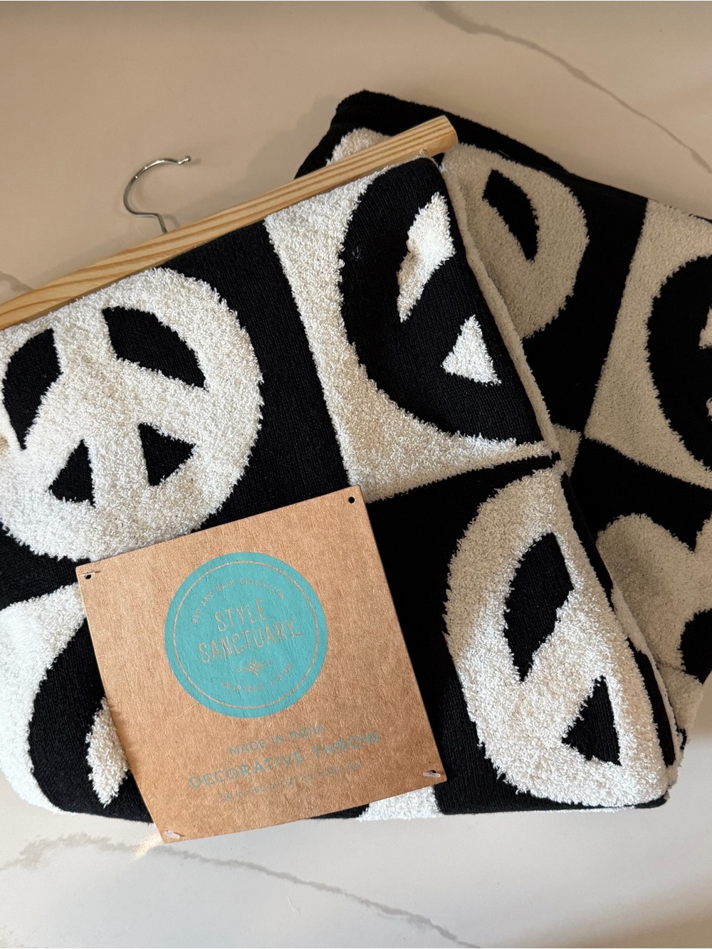 Style Sanctuary Black & White Peace Love Decorative Throw Blanket 50” x 60” Boho